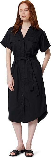 Women's Relaxed-Fit Short Sleeve Button-Down Dress with Belt