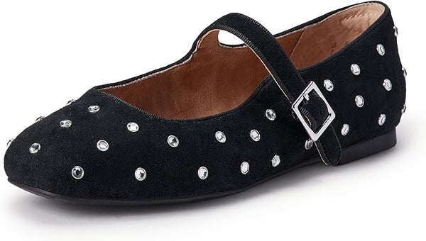 Women's Velvet Mary Jane Ballet Flat with Buckle Strap