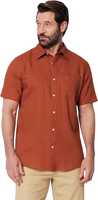 Men's Regular Fit Short Sleeve Linen Shirt