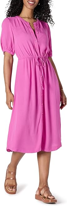 Women's Fit and Flare Half-Sleeve Waisted Midi A-Line Dress with Pockets