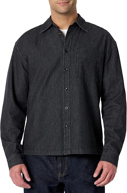 Men's Modern Oversized-Fit Denim Button-Down Shirt