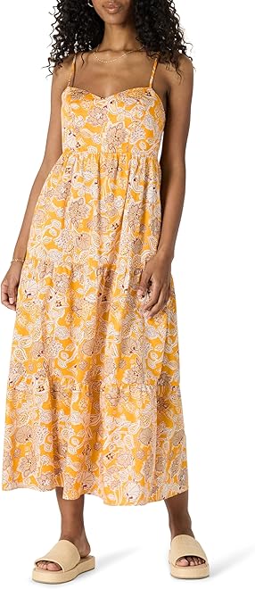 Women's Fit and Flare Empire Waisted Cotton Sateen Tiered Maxi Dress
